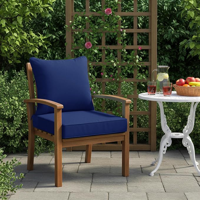 Summsun Outdoor Chair Cushions, Waterproof Backrest and Deep Seat Cushion Set for Patio Furniture, Outdoor Replacement Cushions with Removable Cover, 22 x 22 Inch, Navy, 1 Set