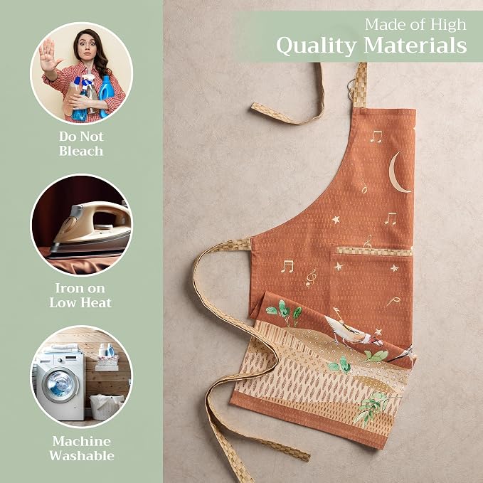Maison d' Hermine Aprons for women with Pocket 100% Cotton (27.50"x31.50") | Adjustable Neck Strap & long ties Apron Men Chef Wedding Cooking Gardening Server Maid