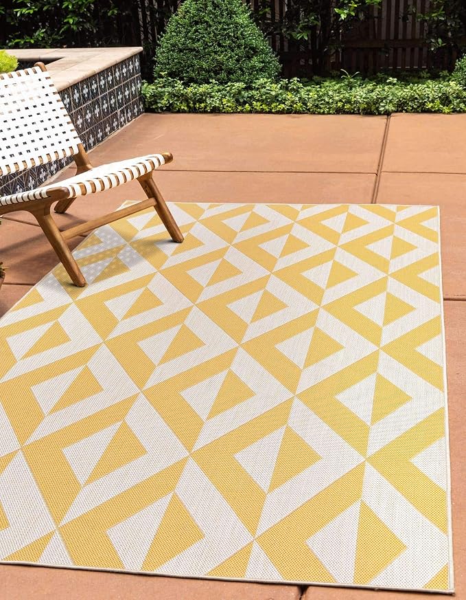 Unique Loom Jill Zarin Outdoor Collection Area Rug - Napa (9' x 12' Rectangle, Yellow/ Ivory)
