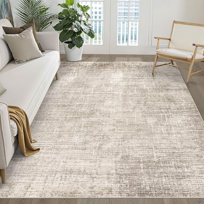 LOONGRUG 6x9 Area Rug Washable Neutral Modern Rug for Living Room Brown | Abstract Soft Stain Resistant Indoor Non-Slip Carpet for Bedroom Nursery Kids Office Playroom Dining Room
