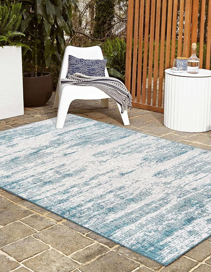 Unique Loom Outdoor Modern Collection Area Rug - Cartago (5' 3" x 7' 10" Rectangle, Teal/ Ivory)