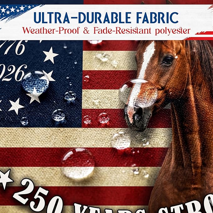 FLAGWIX American 250 Patriotic Horse Fan Flag - Polyester Double-sided Yard Flags For Outside 1.5x3 ft - 4th of July Decorations for Home Yard Garden Decor Banner, Gifts For Men Women