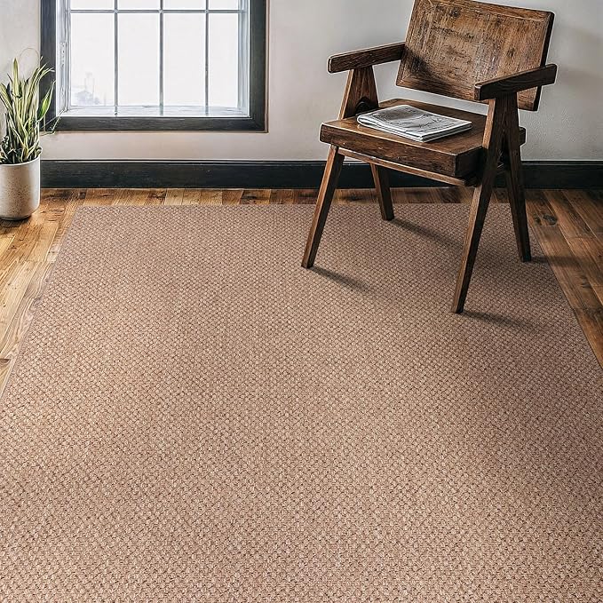 CAMILSON Easy Jute Rug 4x6, Indoor Outdoor Natural Color Farmhouse Area Rugs for Living Room Patio and Kitchen Rug, Solid Boho Woven Design, Easy-Cleaning, Washable Outside Carpet Alfombras (4 x 6)