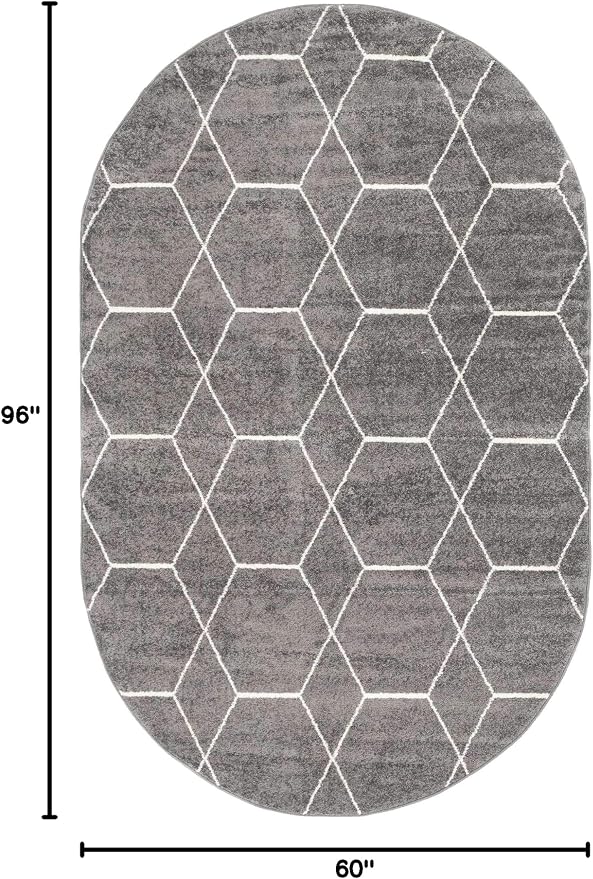 Unique Loom Trellis Frieze Collection Area Rug - Geometric (5' x 8' Oval, Dark Gray/ Ivory)