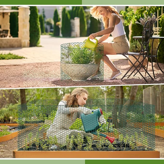 All-in-One 400 Inch Plant Protectors from Animals Kit - 0.85mm Heavy Duty Chicken Wire Cloche,Free-Cut Wire Mesh Roll Includes Pliers, Gloves, Ties, Stakes for Custom Outdoor Cages (16 * 400 Inch)