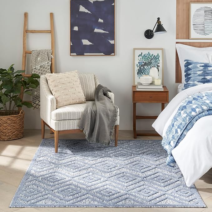 Nourison Home Versatile Denim Blue 5' x 7' Area Rug - Easy Clean, Non Shedding, Bed Room, Living Room, Dining Room, Kitchen (5' x 7')