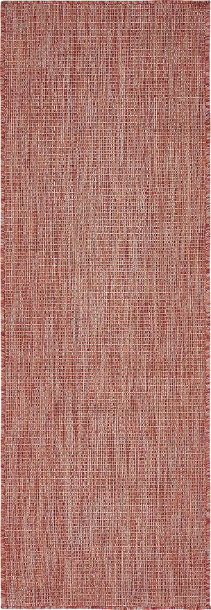 Unique Loom Collection Casual Transitional Solid Heathered Indoor/Outdoor Flatweave Area Rug (2' x 6' 1" Runner, Rust Red/Beige)