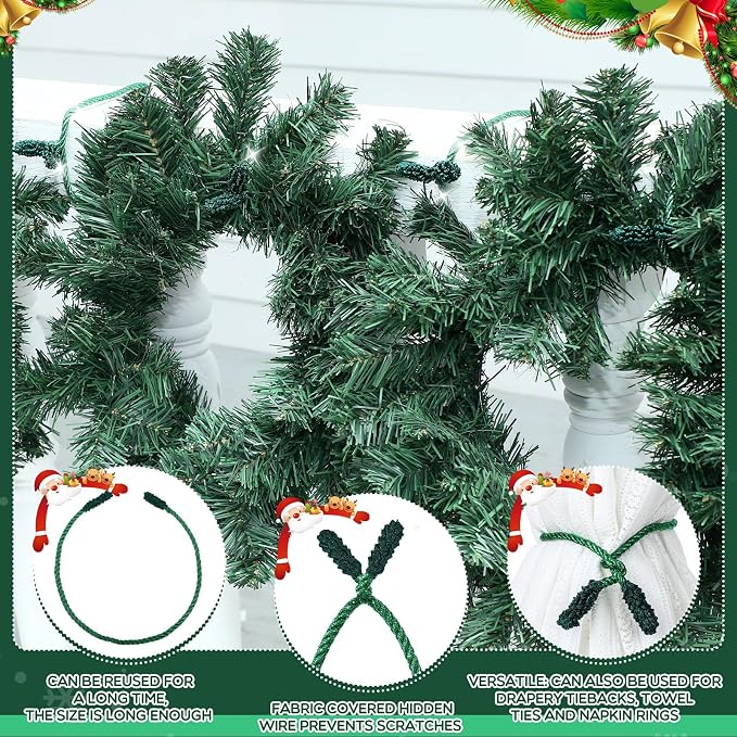 Zhengmy 16 Pcs 20 Inches Christmas Garland Ties Christmas Decorative Twist Ties for Banister Reusable and Flexible Twist for Xmas Home Decorations Holiday Craft Wrapping (Glitter Green)