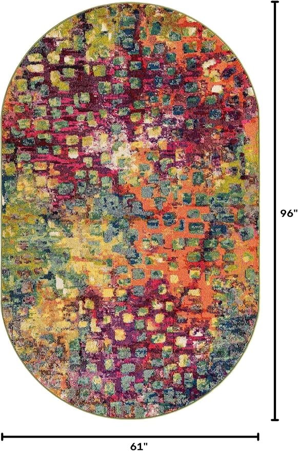 Unique Loom Jardin Collection Colorful, Vibrant, Abstract, Modern Area Rug (5' 0 x 8' 0 Oval, Multi/Blue)