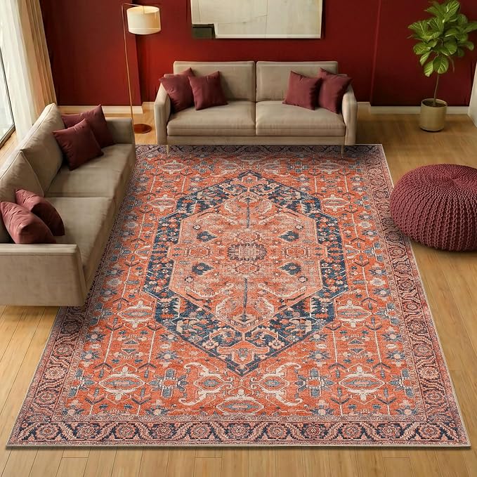 Keen Home Design 10x14 Rug - Machine Washable Area Rug with Non-Slip Backing, Ideal for Living Room, Dining Room, Bedroom - Vintage, Easy Clean, Durable, Low Pile Rug - (9'7" x 14')