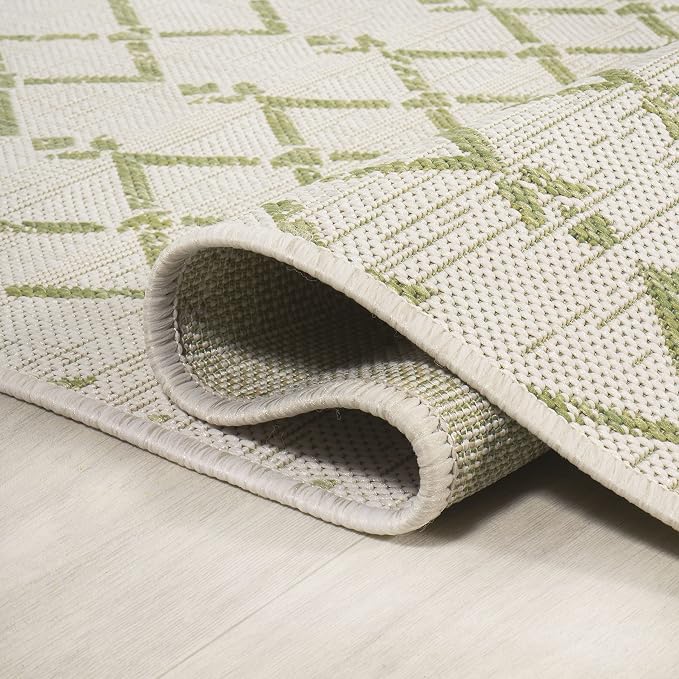 JONATHAN Y Moroccan Geometric Indoor Outdoor Runner Rug 2X8 Cream/Green, Ourika Textured Weave for Backyard, Patio, Porch, Easy-Cleaning, High Traffic, Pet-Friendly, Non-Shedding (SMB108M-28)