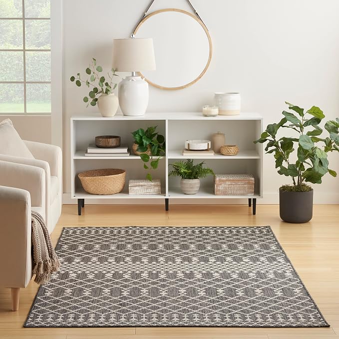Nourison Home Positano Charcoal 5' x 7' Area Rug - Easy Clean, Non Shedding, Bed Room, Living Room, Dining Room, Kitchen (5' x 7')