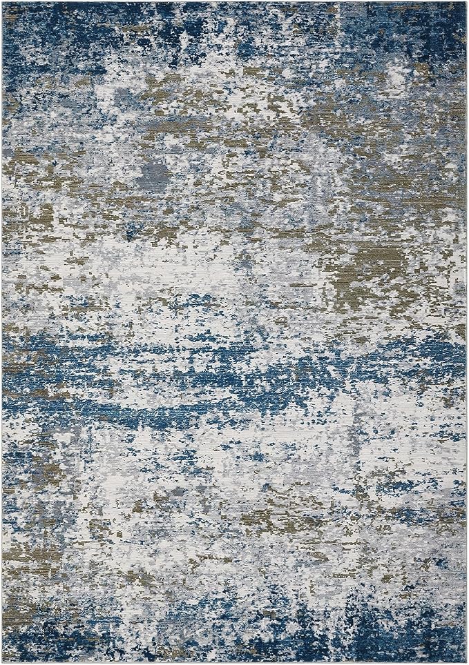 ROYHOME Modern Abstract 2x3 Area Rug Non Slip, Navy | Non Shedding Low Pile Stain Resistant Rug for Entryway Kitchen Bedroom