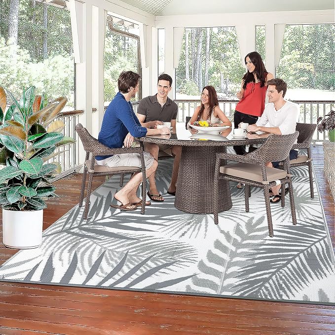 Outdoor Plastic Straw Rug - 6x9Ft Waterproof Reversible Patio Mat for Deck, Beach, RV, Camper, Backyard