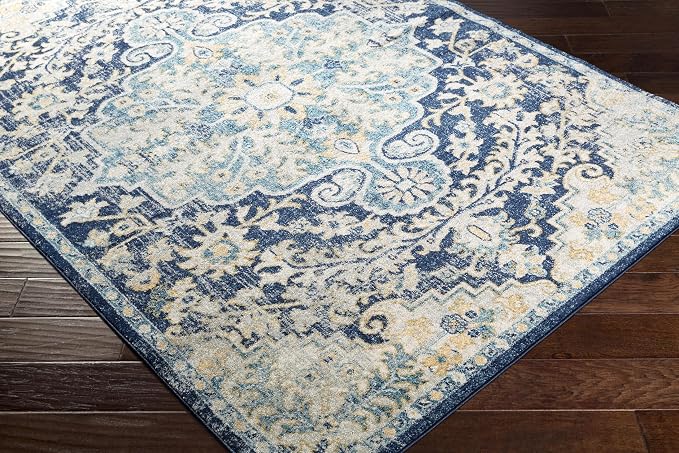 Livabliss Area Rugs - 8x10 Odelia Vintage Boho Blue Aqua Slate Area Rug for Living Room Bedroom - Floral Medallion Stain Resistant Carpet for Kitchen, Nursery, Office (7'10" x 10')