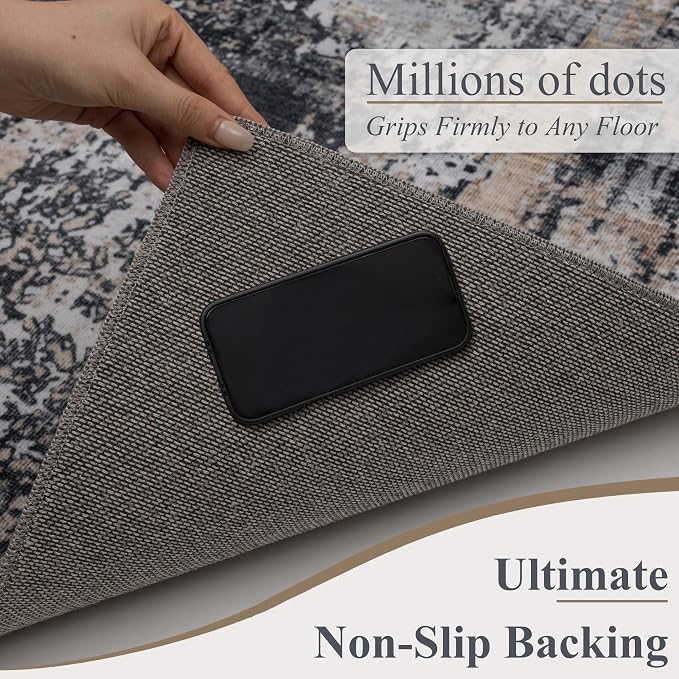 Sasttie 8x10 Washable Area Rug, Modern Abstract Large Rug, Black & Cream | Ultra-Soft Faux Wool, Machine Washable, Low Pile, Non-Slip, Lightweight, Thin, for Living Room, Bedroom, Dinning Room & Dorm