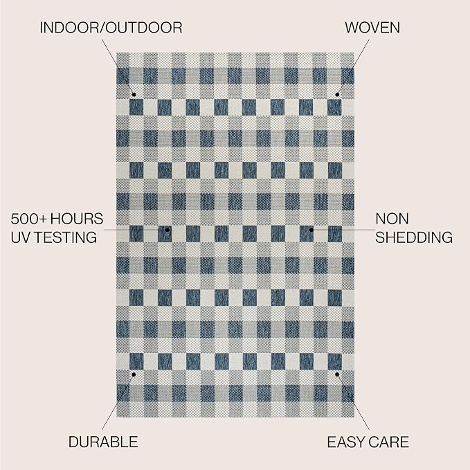 JONATHAN Y Geometric Bold Gingham Indoor Outdoor Area Rug 3X5 Navy/Cream, Darcy Traditional for Backyard, Patio, Porch, Easy-Cleaning, High Traffic, Pet-Friendly, Non-Shedding (TSN201C-3)