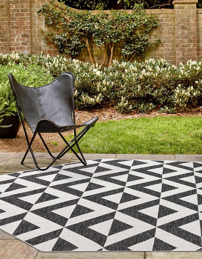 Jill Zarin Jill Zarin Outdoor Collection Area Rug - Napa (7' 10" Octagon Charcoal Gray/Ivory)