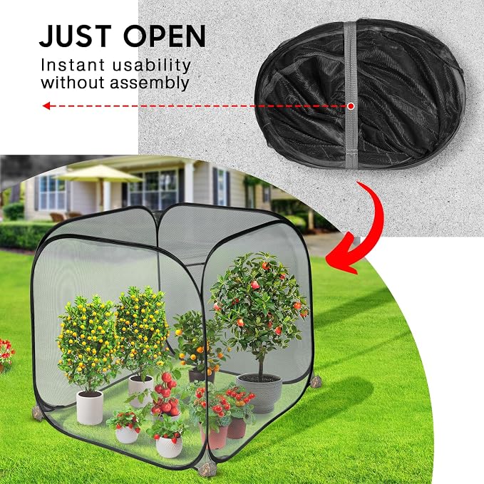 2 Pack Pop Up Mesh Plant Cover, 35.4x35.4x38.2 Inch No Build Protection Against Insects Garden Netting, Raised Bed Cover for Barrier Against Insects for Vegetable Plant Fruit Animals-Black