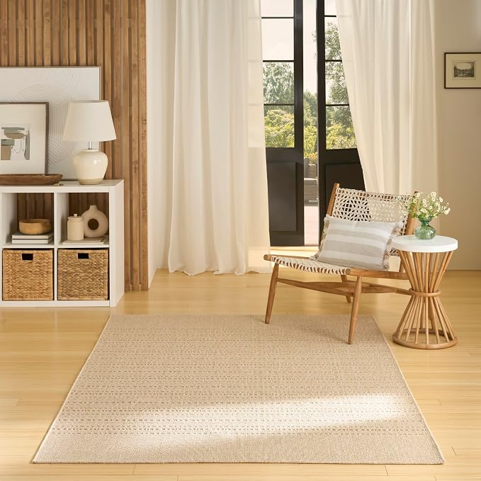 Nourison Home Tulum Cream 4' x 6' Area Rug - Easy Clean, Non Shedding, Bed Room, Living Room, Dining Room, Kitchen (4' x 6')