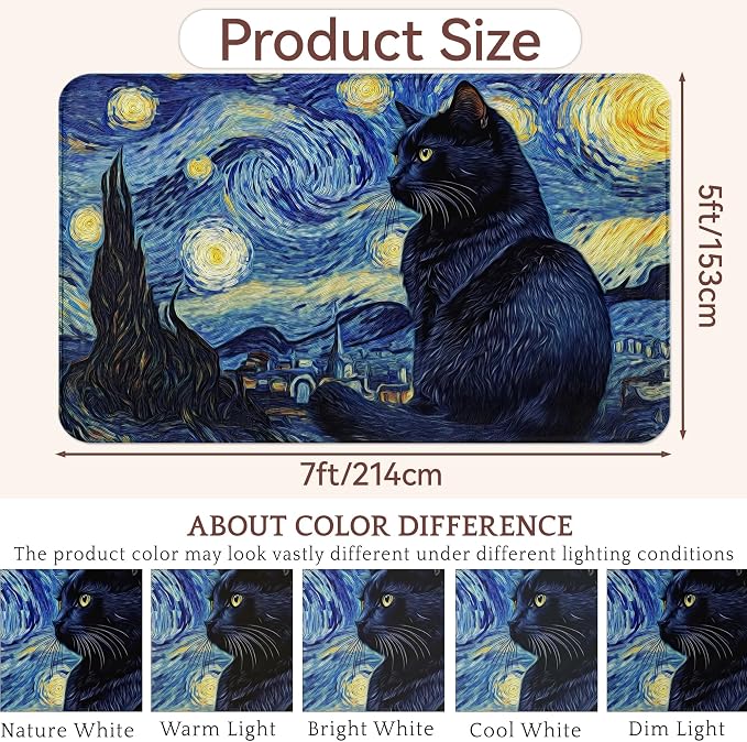 Cat Starry Night 5x7 Area Rug,Abstract Van Gogh Washable Carpet Non Slip Mat Low Pile Large Rugs for Living Room,Bedroom,Farmhouse,Dining Room,Kids Playroom,Kitchen Indoor