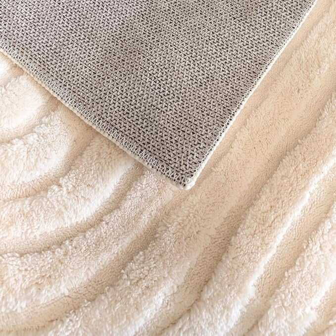 Beige Geometric 8x10 Solid Area Rug, Washable Living Room Rug | Ultra Soft Boho Pattern Minimalist Non-Slip Carpet, 8'x10' Rugs for Bedroom, Kids Room, Nursery, Apartment, Home Office