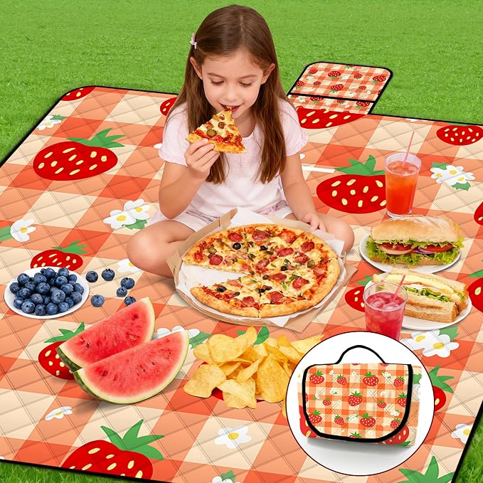 Extra Large Picnic Blanket Waterproof,80"x 80"Foldable Machine Washable Beach Blanket,Outdoor Blanket for 6-8 Adults,Suitable for Indoor Crawling,Park Beach,Camping,Hiking,Family Travel(Orange)