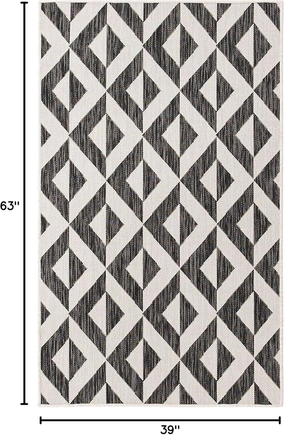Unique Loom Outdoor Collection Area Rug - Napa (3' 3' x 5' 3' Rectangle, Charcoal Gray/ Ivory)