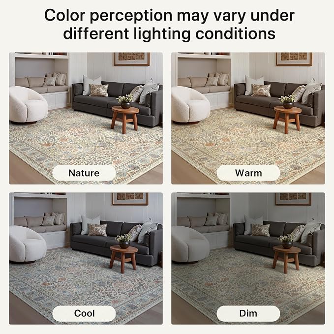3x5 Area Rug for Living Room, Washable Low Pile, Earth Yellow | Vintage Distressed Design, Spill Resistant Lightweight Non-Shedding Carpet for Bedroom, Dining Room, Office