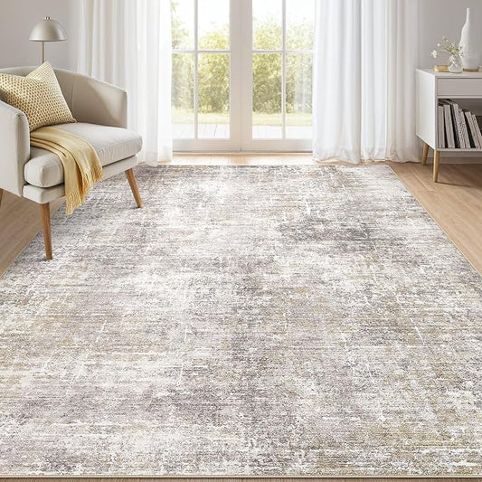 kakania Abstract 5x7 Area Rugs for Living Room: Washable Rugs Brown Gold | Soft, Non-Slip, Low-Pile, Pet & Kid Friendly - Modern Home Decor Carpet for Bedroom/Dining Room/Office/Nursery