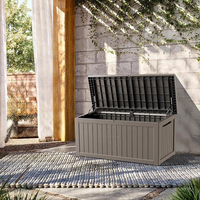 Outdoor Storage Box, 200 Gallon Waterproof Deck Box, Premium Hydraulic Cushion Storage Chest, High-Load Lockable Two-Seater Patio Storage Bench, Large Country Estate, Grey