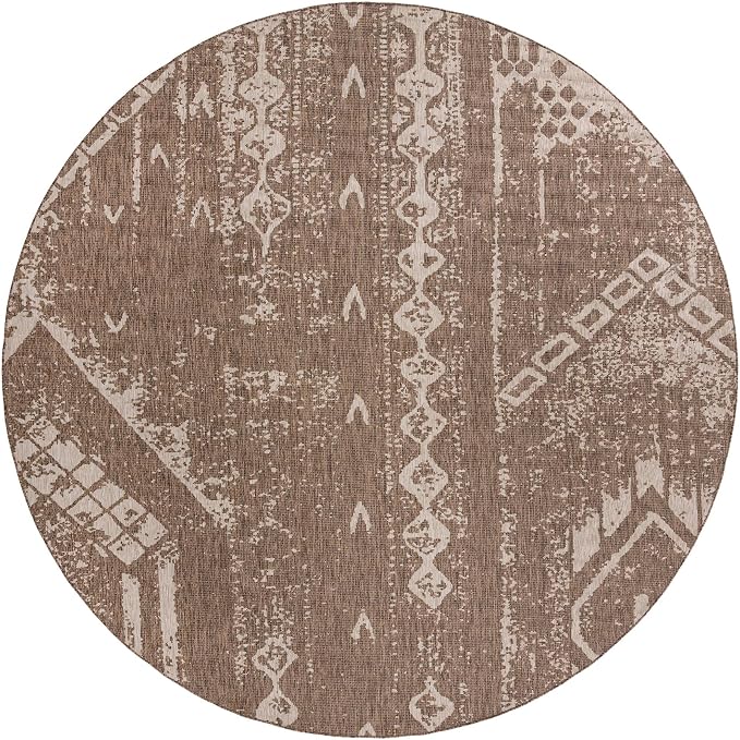 Unique Loom Outdoor Bohemian Collection Area Rug - Anthro (13' Round, Brown/ Ivory)