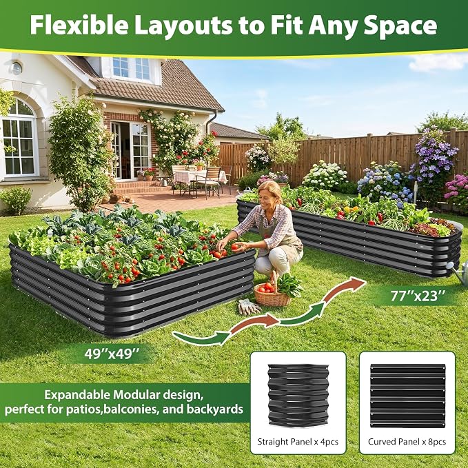 16.5" Deep Square Galvanized Raised Garden Bed 4x4 ft – Large Metal Planter Box for Vegetables, Flowers & Herbs – Heavy Duty Outdoor Above Ground Gardening Bed with Easy Assembly (Black)
