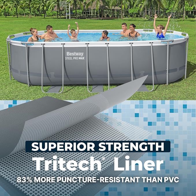 Bestway Steel Pro MAX 18' x 9' x 48" Above Ground Pool Set with Pump | Durable Oval Metal Frame Outdoor Backyard Swimming Pool, Puncture-Resistant Liner - Ladder and Cover Included, Gray