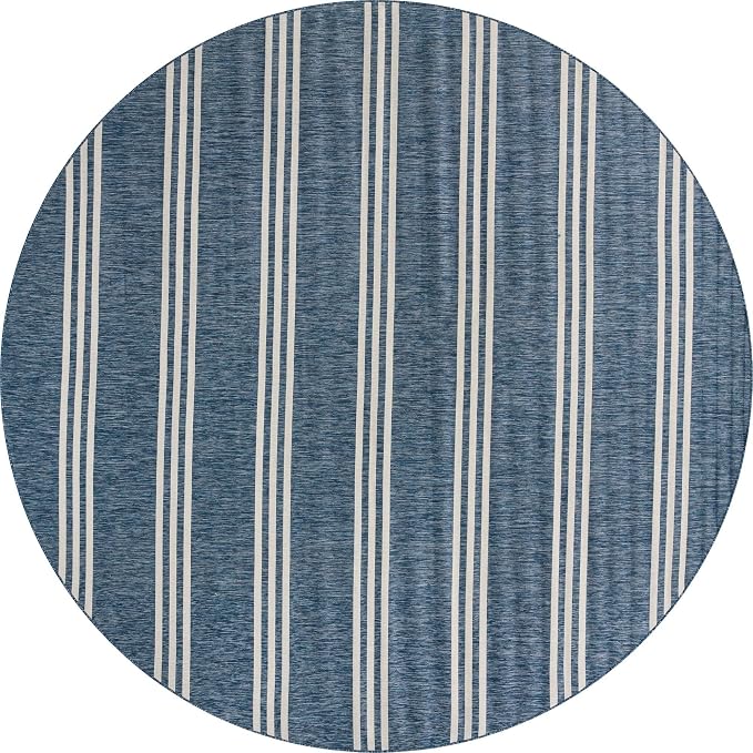 Unique Loom Outdoor Collection Area Rug - Anguilla (13' Round, Blue/ Ivory)