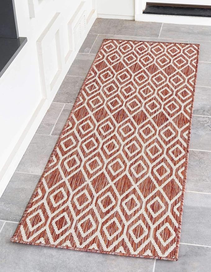 Jill Zarin Outdoor Collection Area Rug - Turks and Caicos (2' x 8' Runner Rust Red/Ivory)