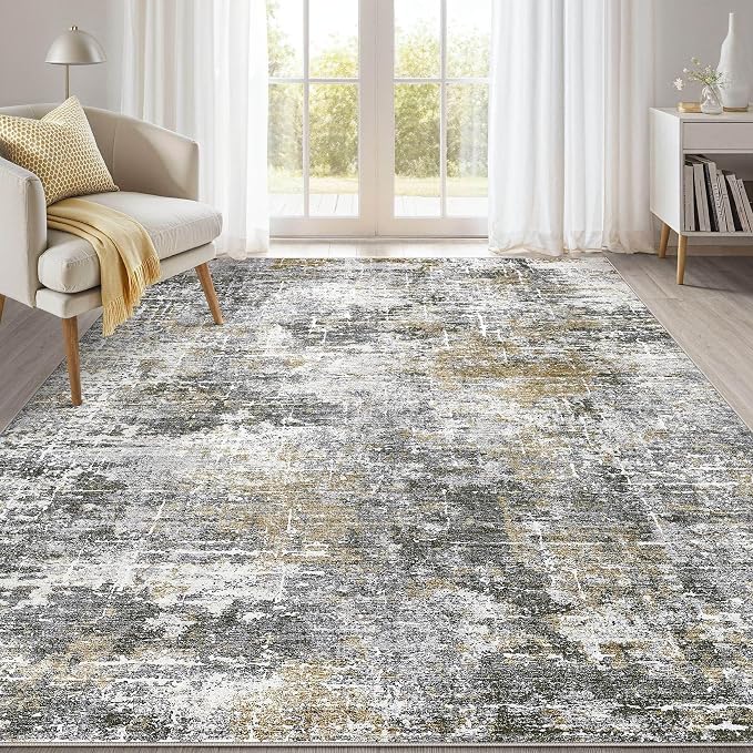 kakania Abstract 6x9 Area Rugs for Living Room: Washable Rugs Black Gold | Soft, Non-Slip, Low-Pile, Pet & Kid Friendly - Modern Home Decor Carpet for Bedroom/Dining Room/Office/Nursery