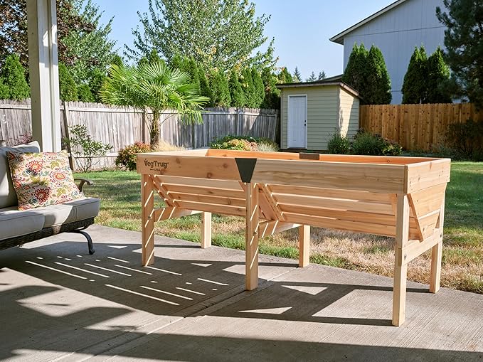 VegTrug Classic Raised Bed, Natural, Medium 1.8m - Made in USA - Uncoated Red Cedar Wood V-Shaped Garden Bed for Outdoor Gardening - Ergonomic Design for Balcony, Patio & Small Spaces  