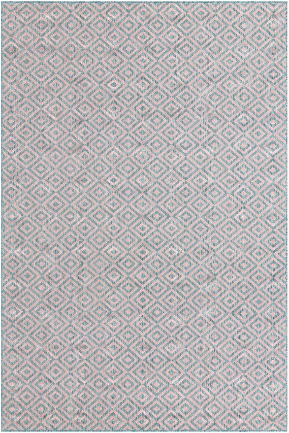 Unique Loom Jill Zarin Jill Zarin Outdoor Collection Area Rug - Costa Rica (6' 1" x 9' Rectangle, Pink and Aqua/Light Blue)