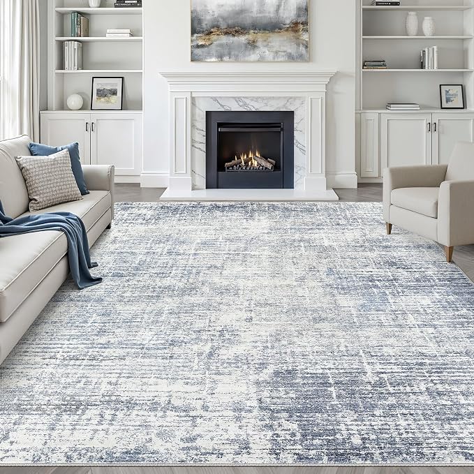 LOONGRUG 7x10 Area Rug Washable Neutral Modern Rug for Living Room Blue | Abstract Soft Stain Resistant Indoor Non-Slip Carpet for Bedroom Nursery Kids Office Playroom Dining Room