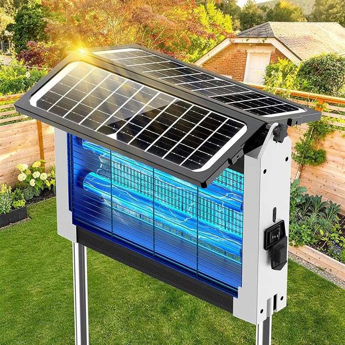 Solar Bug Zapper Outdoor, 4500V Electric Mosquito Zapper with Dual Solar Panels & USB Charging, Auto On/Off Mosquito Killer, IPX5 Waterproof Fly Trap for Backyard Patio Garden Camping, 1 Acre