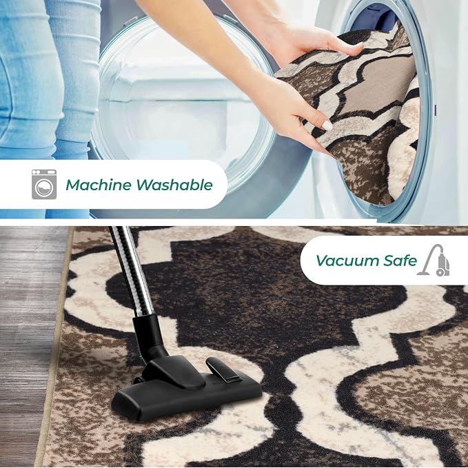 SUPERIOR Indoor Runner Rugs, Modern Area Rug, 2'7"x6', Ivory | Geometric Design Floor Décor, Easy Care High Traffic Areas Living Dining Room, Bedroom, Office, Entryway, Viking Collection