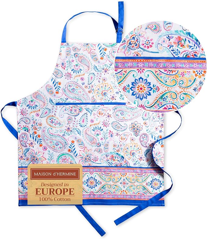 Maison d' Hermine Aprons for women with Pocket 100% Cotton (27.50"x31.50") | Adjustable Neck Strap & long ties Apron Men Chef Wedding Cooking Gardening Server Maid