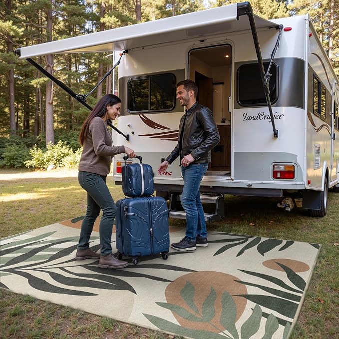 GENIMO Outdoor & Indoor Area Rug 6'x9', Waterproof, Non-Shedding, Easy Cleaning, Leaf Mat for Patio, Living Room, Balcony, Dining Room, RV, Deck, Bedroom, Camping, Outside Carpet, Beige Grey
