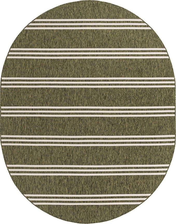 Unique Loom Outdoor Collection Area Rug - Anguilla (7' 10' x 10' Oval, Green/ Ivory)