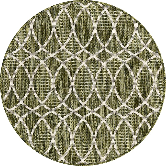 Unique Loom Outdoor Trellis Collection Area Rug - Gitter (3' 1" Round, Green/ Ivory)
