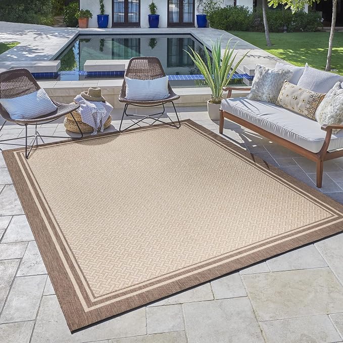 Gertmenian Indoor/Outdoor Flatweave Area Rug - 5x7 Standard, Stain & UV Resistant, Ideal For Deck, Patio, Poolside, Mudroom - Palm Ginger Leaf, Dark Grey White, 22914