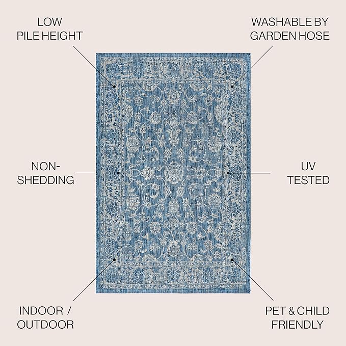 JONATHAN Y Weave Floral Indoor Outdoor Round Area Rug 3 Ft Navy/Gray, Tela Bohemian Textured for Backyard, Patio, Porch, Easy-Cleaning, High Traffic, Pet-Friendly, Non-Shedding (SMB100B-3R)