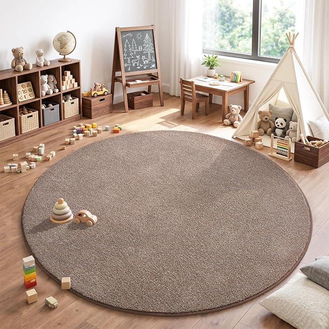 Keeko Round Area Rug 4ft for Living Room Bedroom,Soft Washable Circle Rug | Modern Indoor Memory Foam Rugs Low Pile Non Slip Carpet for Kids Dorm Room Entryway Kitchen Home Decor Brown and White