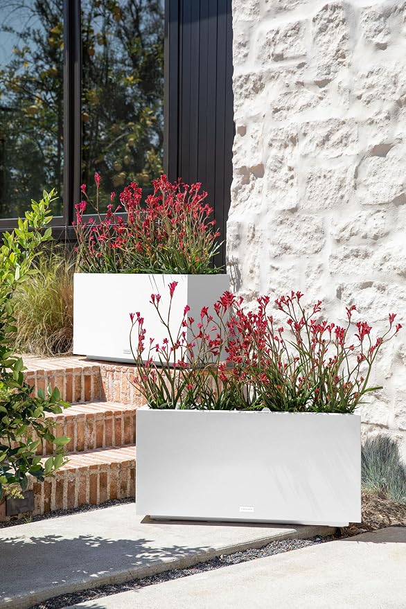 Veradek Block Series Long Box Planter - Large Rectangular Planter for Indoor or Outdoor Patio/Porch | Durable All-Weather Use with Drainage Holes | Modern Décor for Tall Plants, Flowers or Shrubs